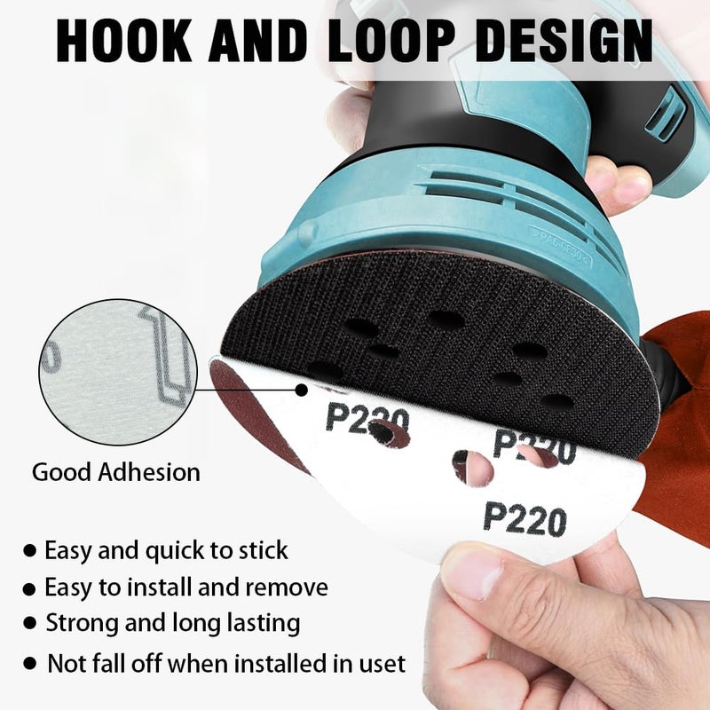 OUKEYA 5 Inch 8-Hole Hook and Loop Sanding Discs Sandpaper Red Round 220 Grits Sandpaper for Random Orbital Sander (220 Grit 52-Pack) - Image 5